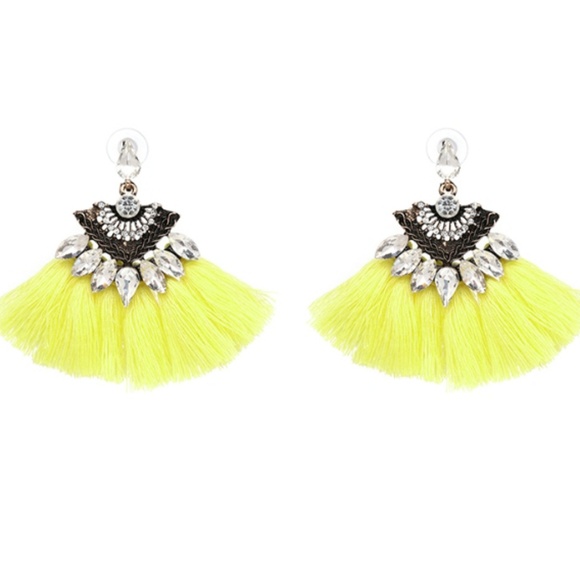 2.25in. Long Tassel fringe earrings Crystals Jewelry - Crystals & Tassels Gorgeous Drop Fringe Earrings